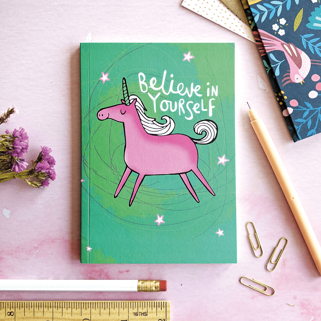 Believe In Yourself Unicorn A6 Notebook by Katie Abey - Whale and Bird