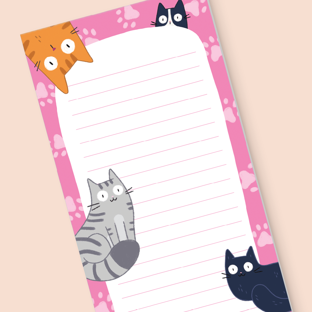 Cat's In Pink To Do List Pad by Camille Medina - Whale and Bird