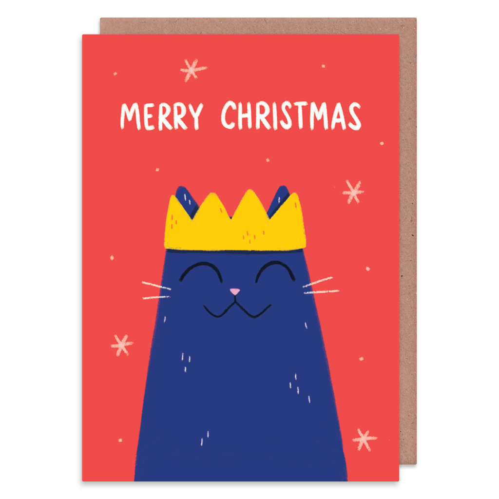 Cracker Crown Cat Christmas Card by Camille Medina - Whale and Bird