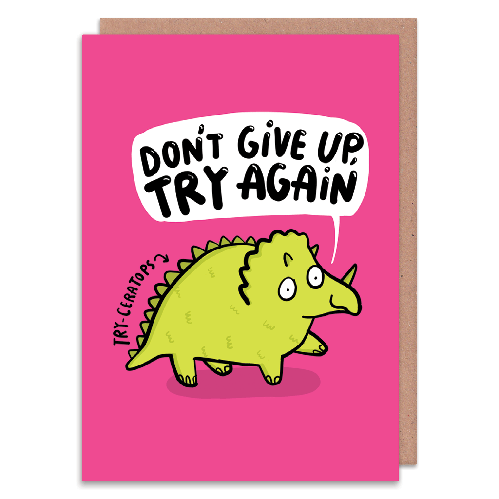 Don't Give Up Try Again Dinosaur Greeting Card by Katie Abey - Whale and Bird
