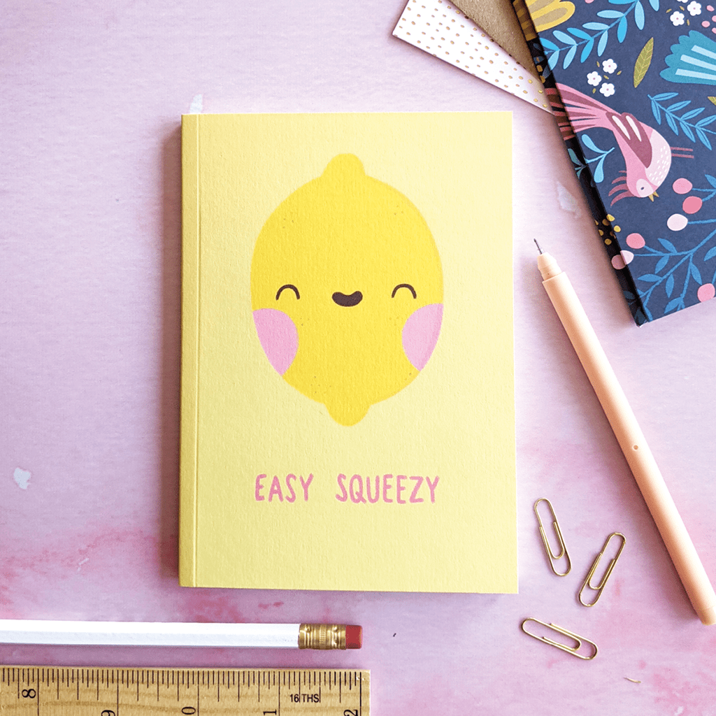 Easy Squeezy Lemon A6 Notebook by Camille Medina - Whale and Bird
