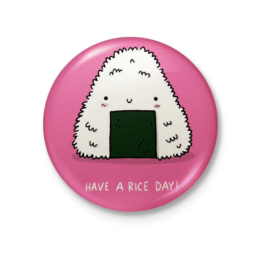 Have A Rice Day Pin Badge by Camille Medina - Whale and Bird
