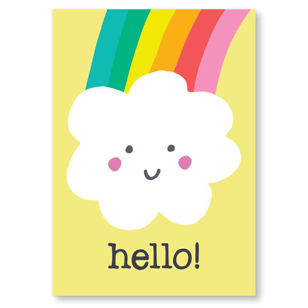 Hello Cloud And Rainbow Postcard by Lisa Greener - Whale and Bird