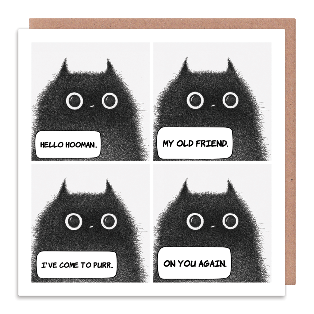 I&#39;ve Come To Purr On You Again Cat Greeting Card by Purr In Ink - Whale and Bird