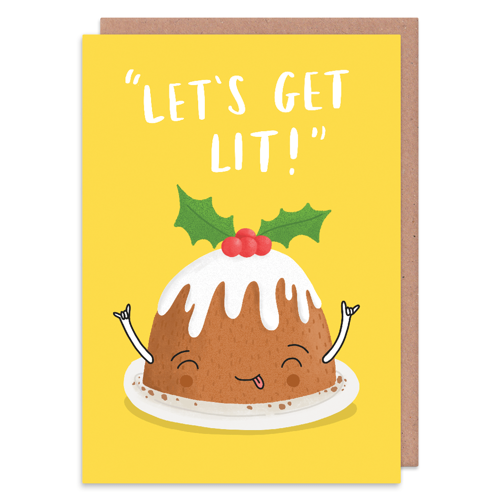 Let&#39;s Get Lit Christmas Pudding Christmas Card by Charly Clements - Whale and Bird