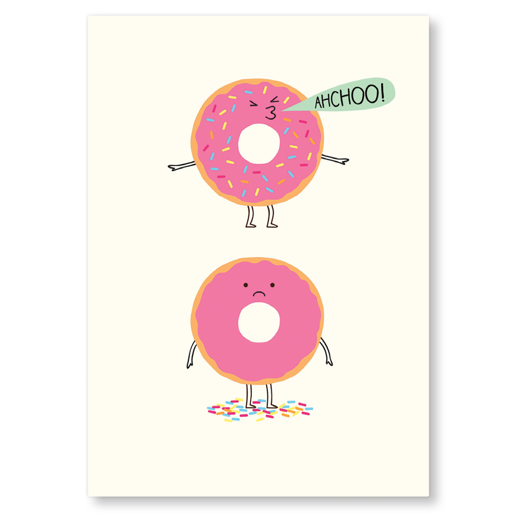 Sneezing Doughnut Postcard by Milkyprint - Whale and Bird