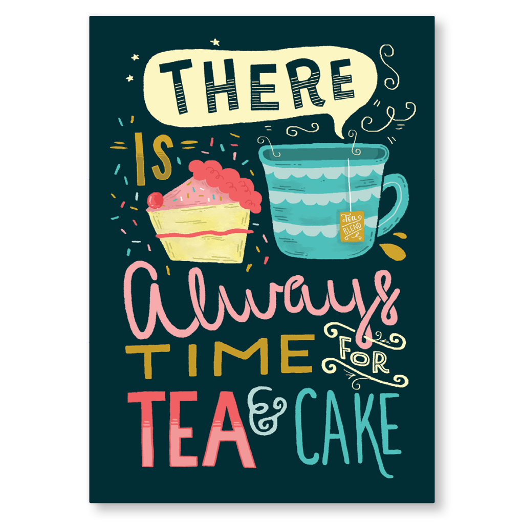There Is Always Time For Tea And Cake Postcard by The Happy Pencil - Whale and Bird