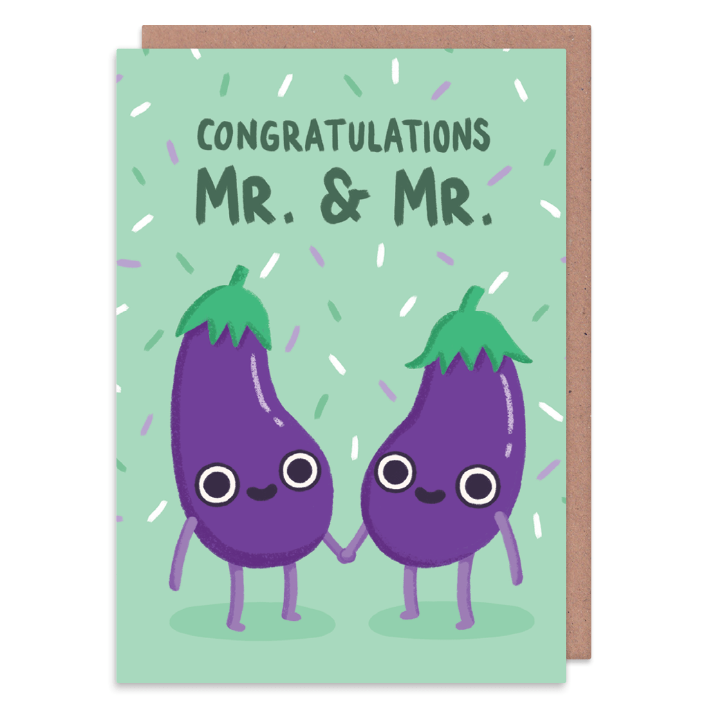 Mr and Mr Aubergine Wedding Card by Camille Medina - Whale and Bird