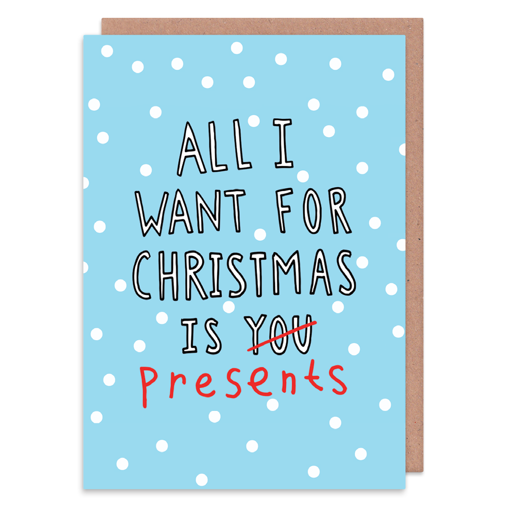 All I Want For Christmas Is Presents Christmas Card by Charly Clements - Whale and Bird