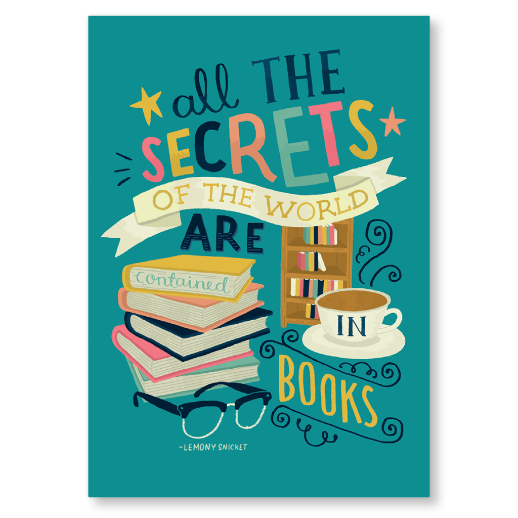 All The Secrets Of The World Are In Books Postcard by The Happy Pencil - Whale and Bird