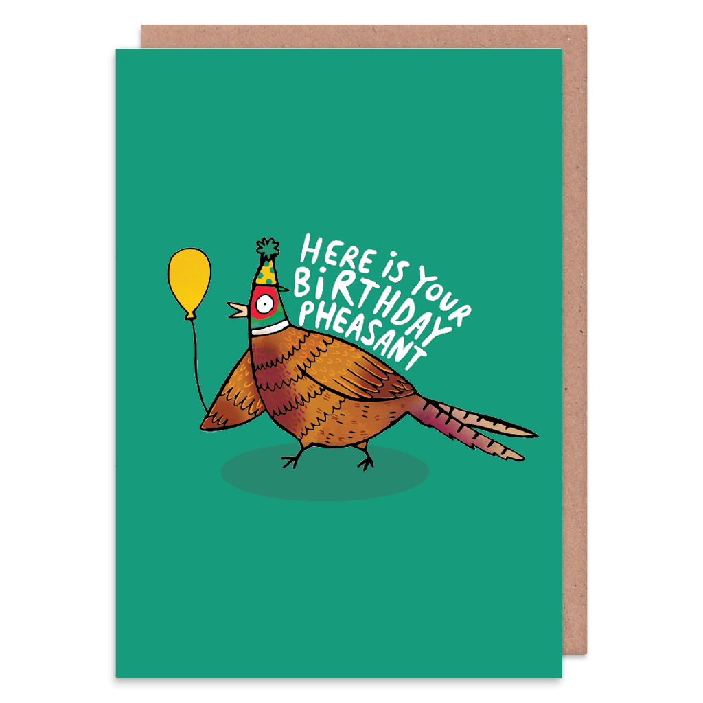 Here Is Your Birthday Pheasant Birthday Card by Katie Abey - Whale and Bird