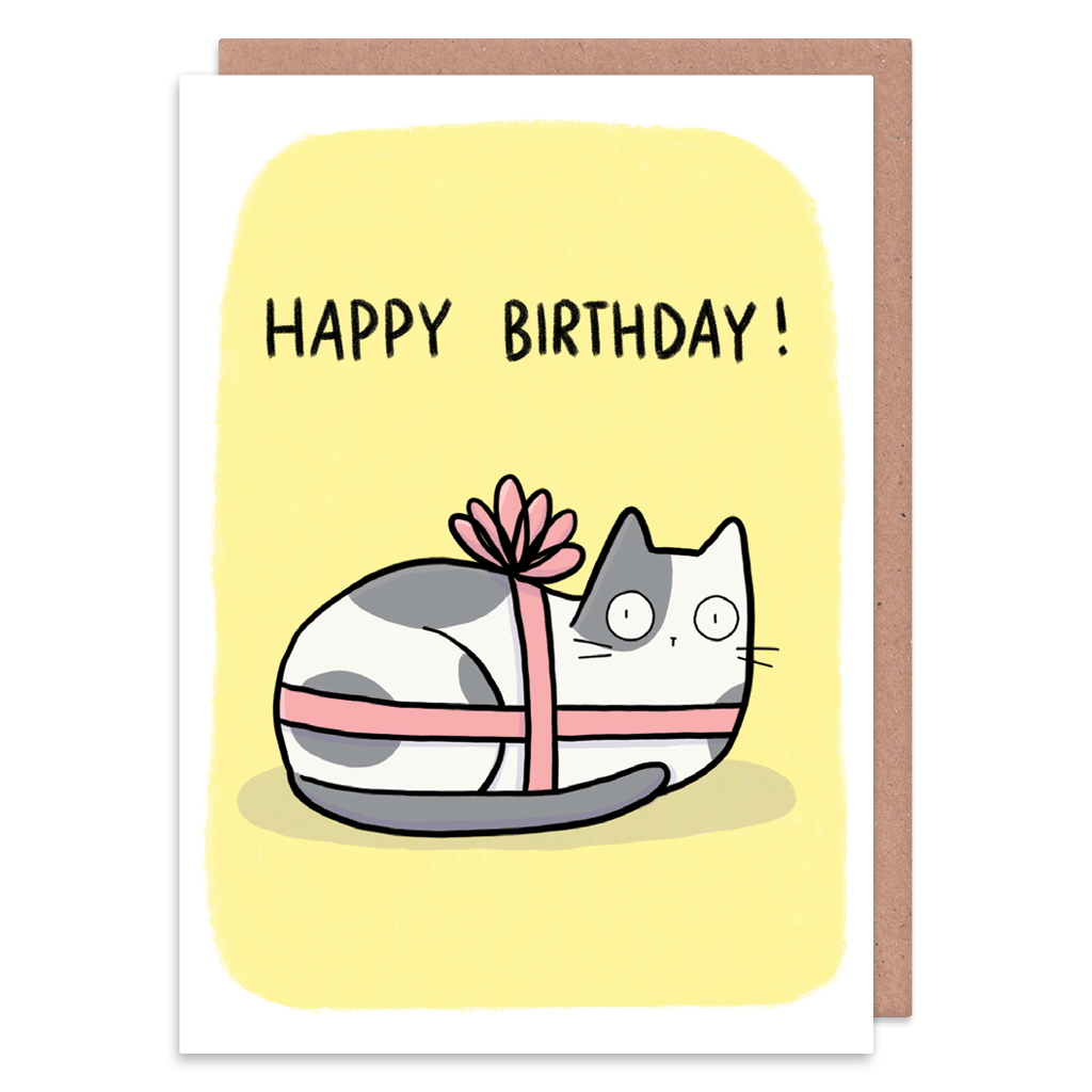 Cat Present Birthday Card
