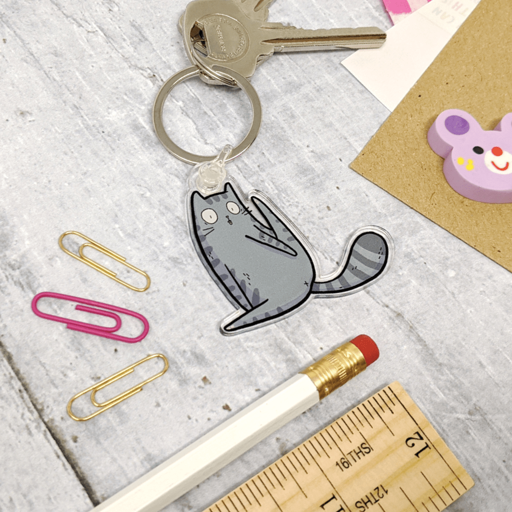 Cheeky Yoga Cat Keyring by Camille Medina - Whale and Bird