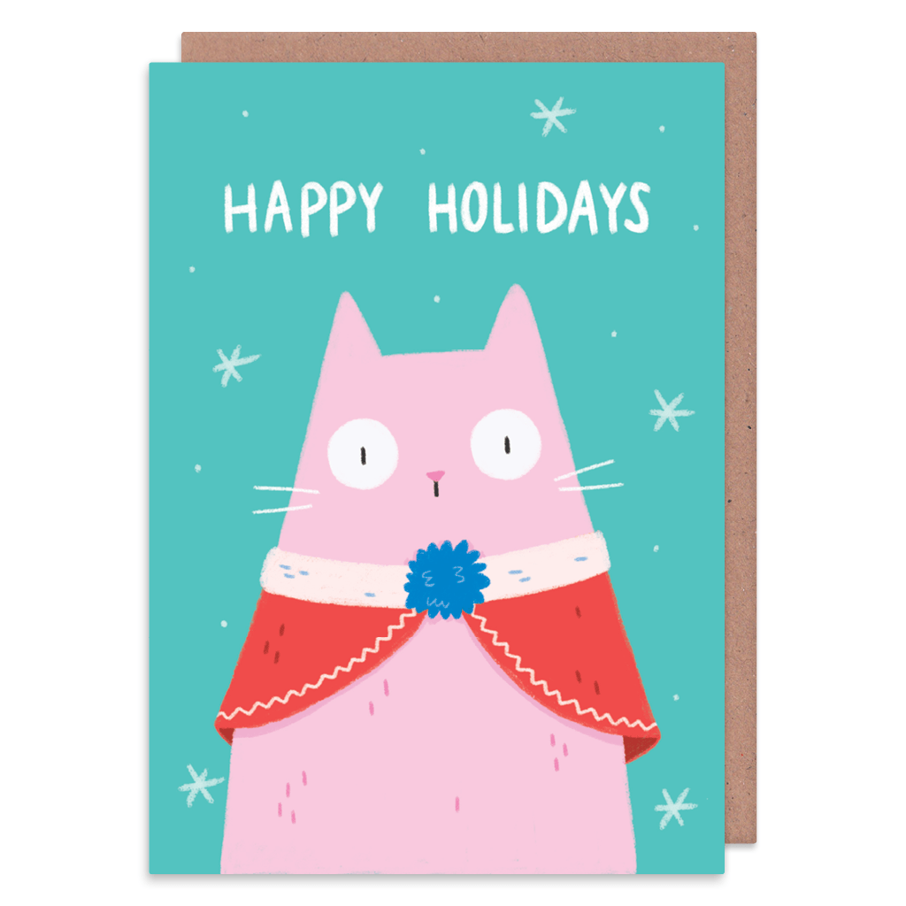 Christmas Cape Cat Christmas Card by Camille Medina - Whale and Bird