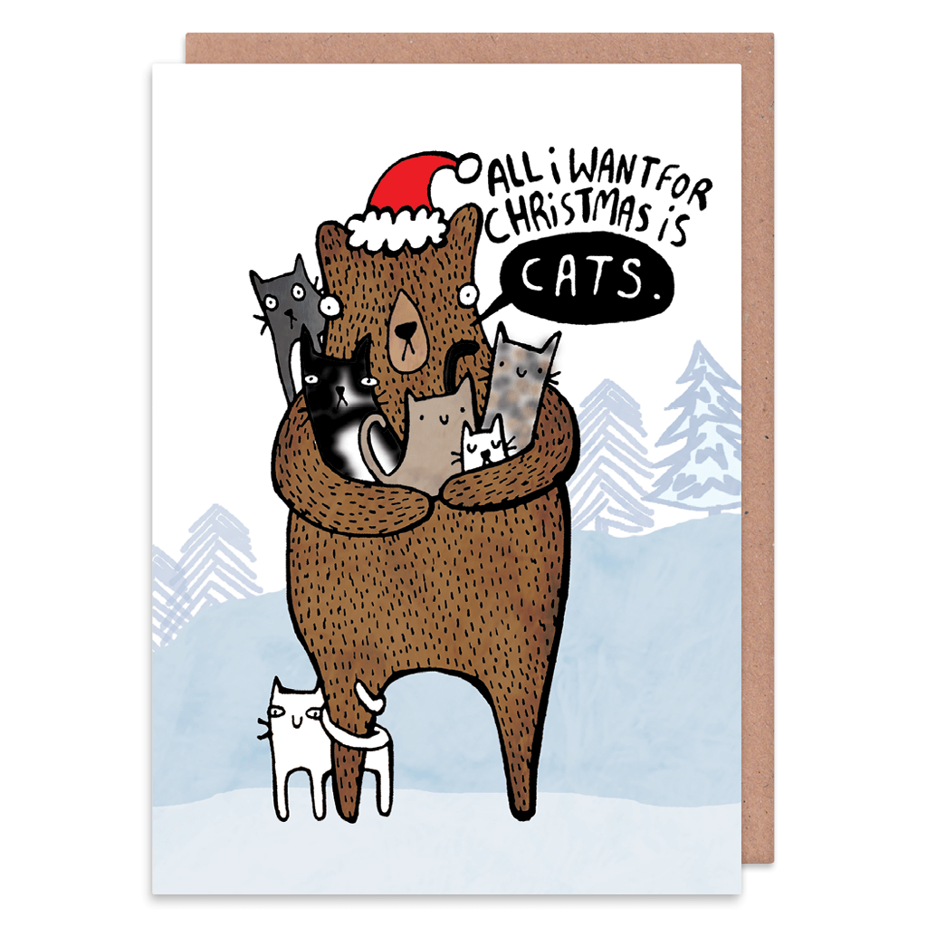 All I Want For Christmas Is Cats Christmas Card by Katie Abey - Whale and Bird