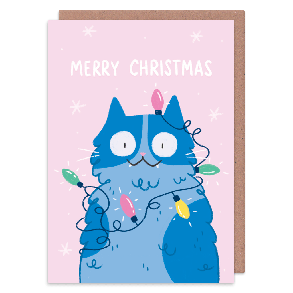 Christmas Lights Cat Christmas Card by Camille Medina - Whale and Bird