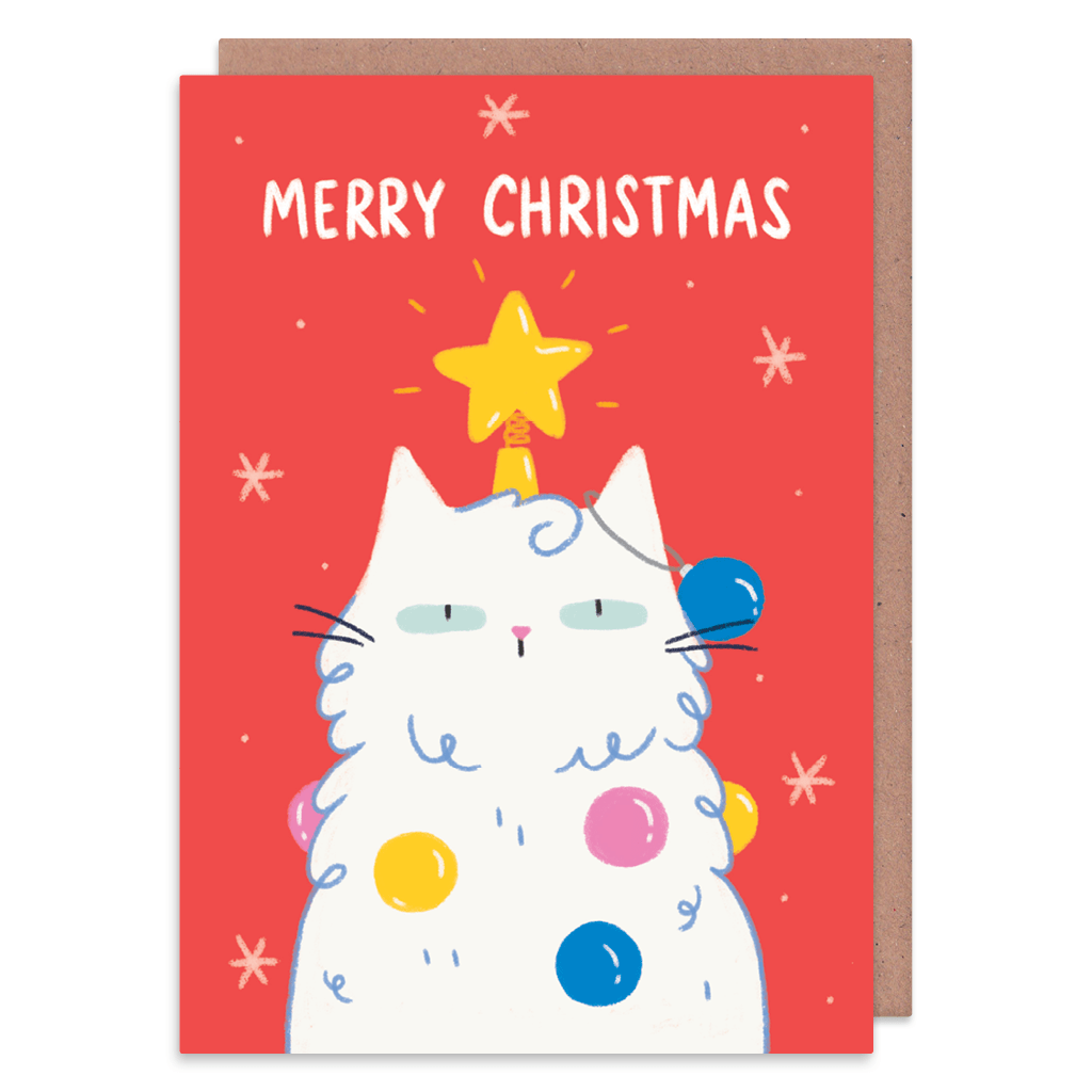 Christmas Tree Cat Christmas Card by Camille Medina - Whale and Bird