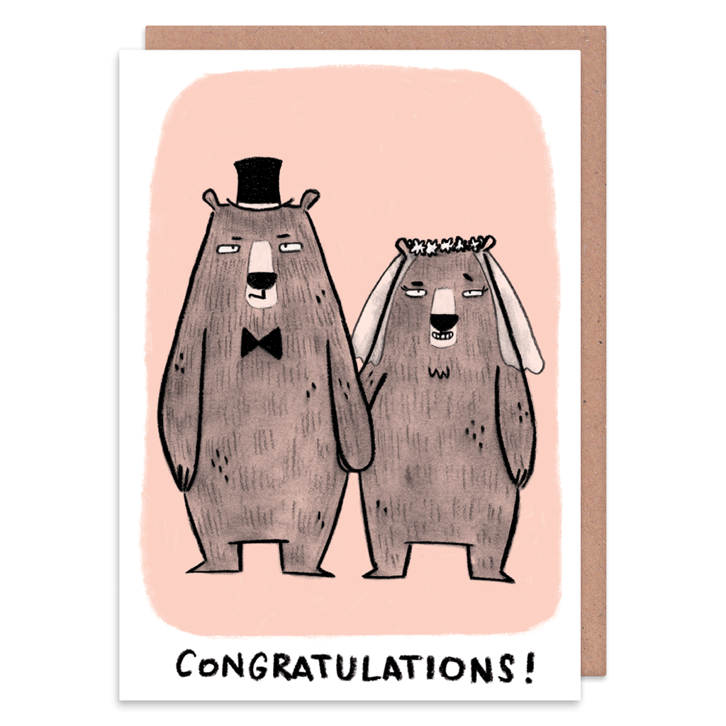 Congratulations To The Married Couple! Grumpy Bears Wedding Card by Camille Medina - Whale and Bird