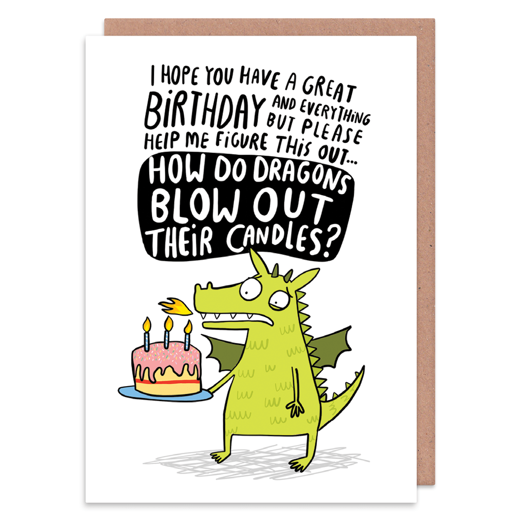 How Do Dragon&#39;s Blow Out Their Candles Birthday Card by Katie Abey - Whale and Bird