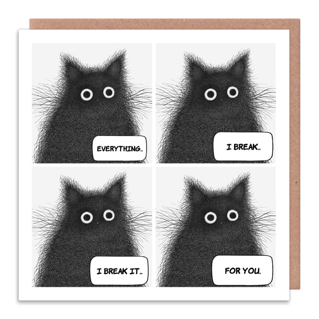 Everything I Break Cat Greeting Card by Purr In Ink - Whale and Bird