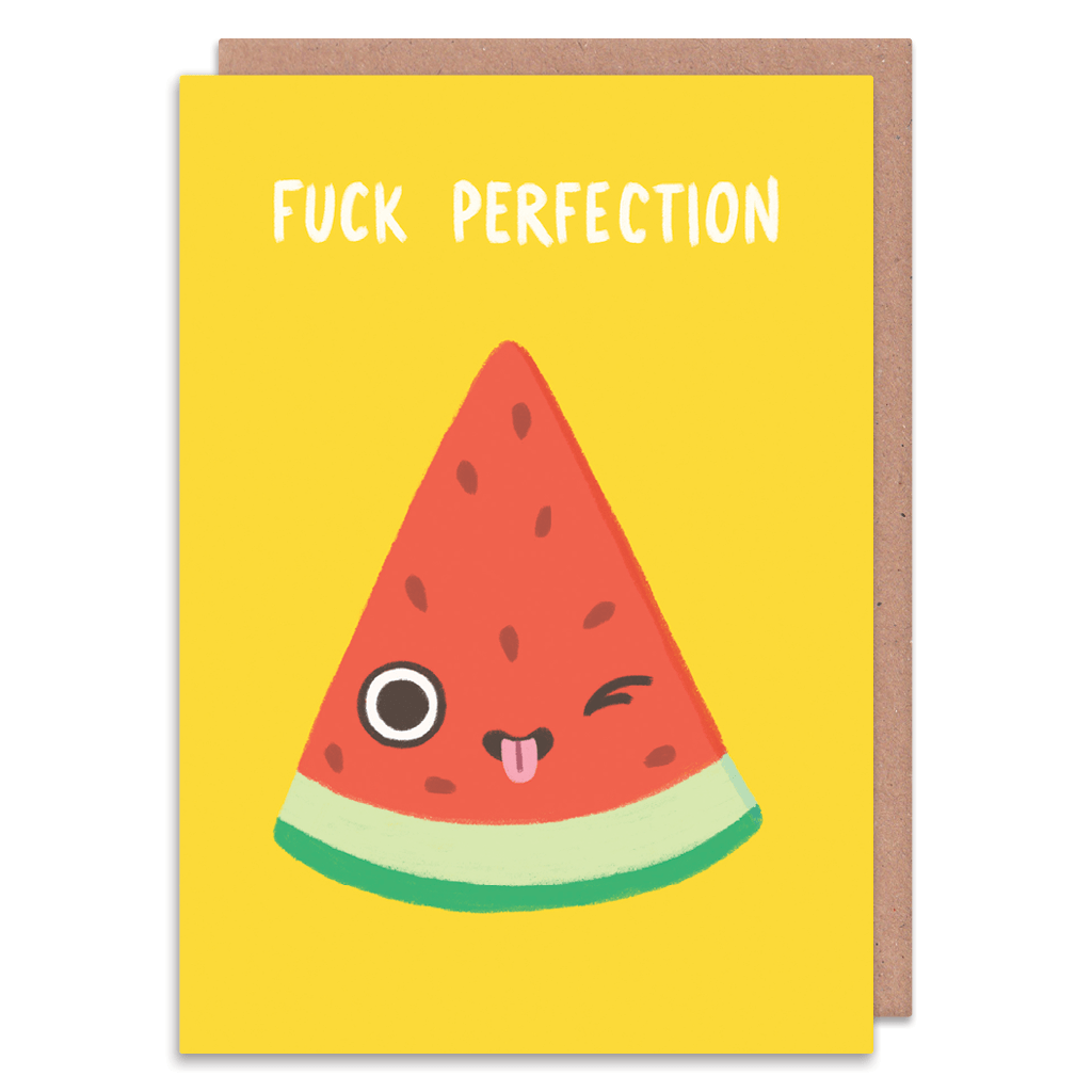 Fuck Perfection Watermelon Greeting Card by Camille Medina - Whale and Bird