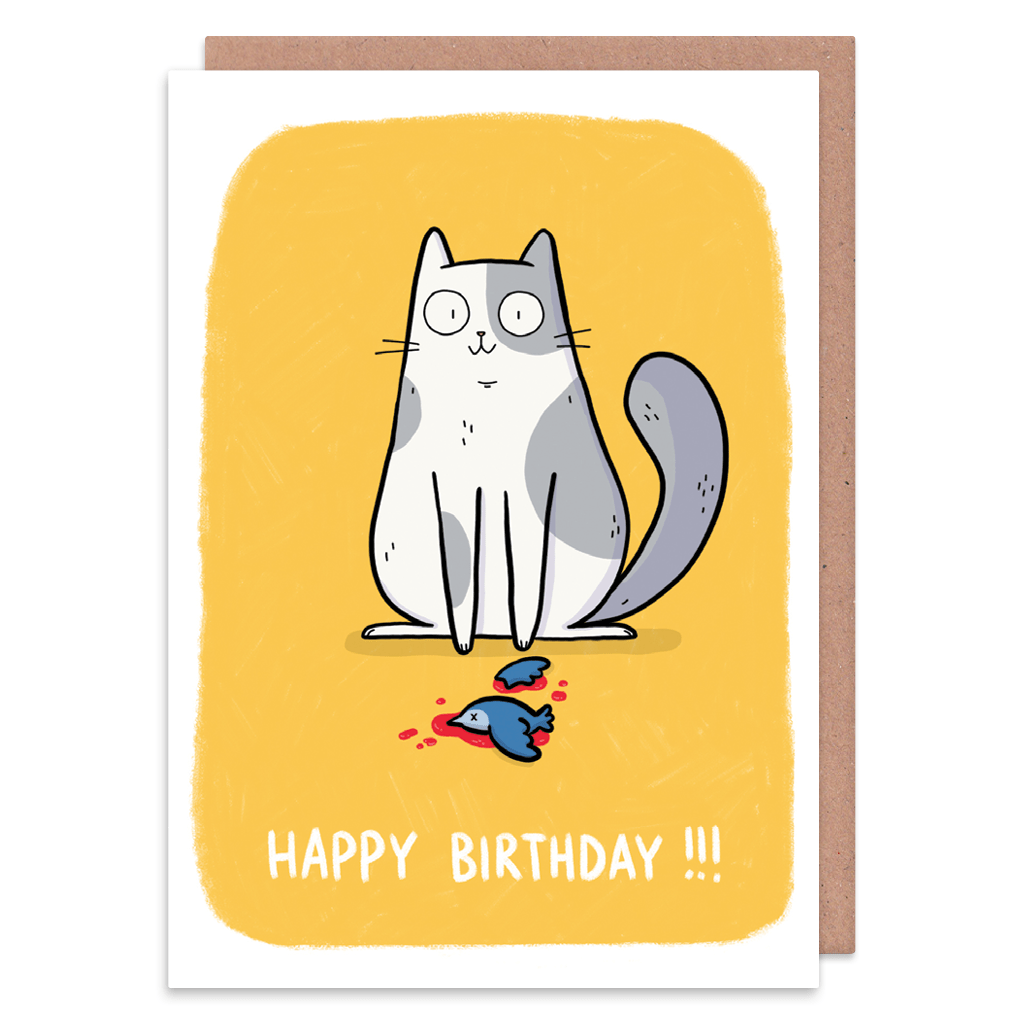 Happy Grey And White Cat Birthday Card