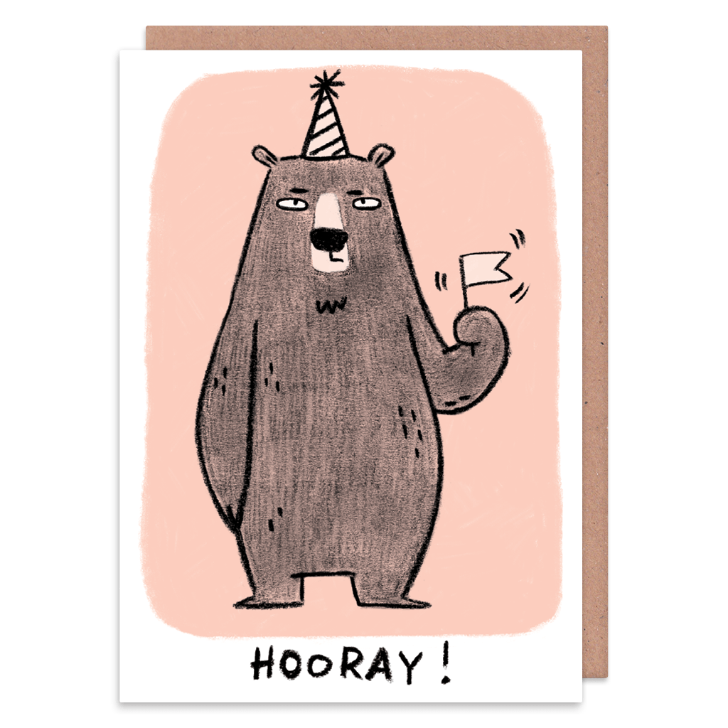 Hooray Grump Bear Greeting Card by Camille Medina - Whale and Bird