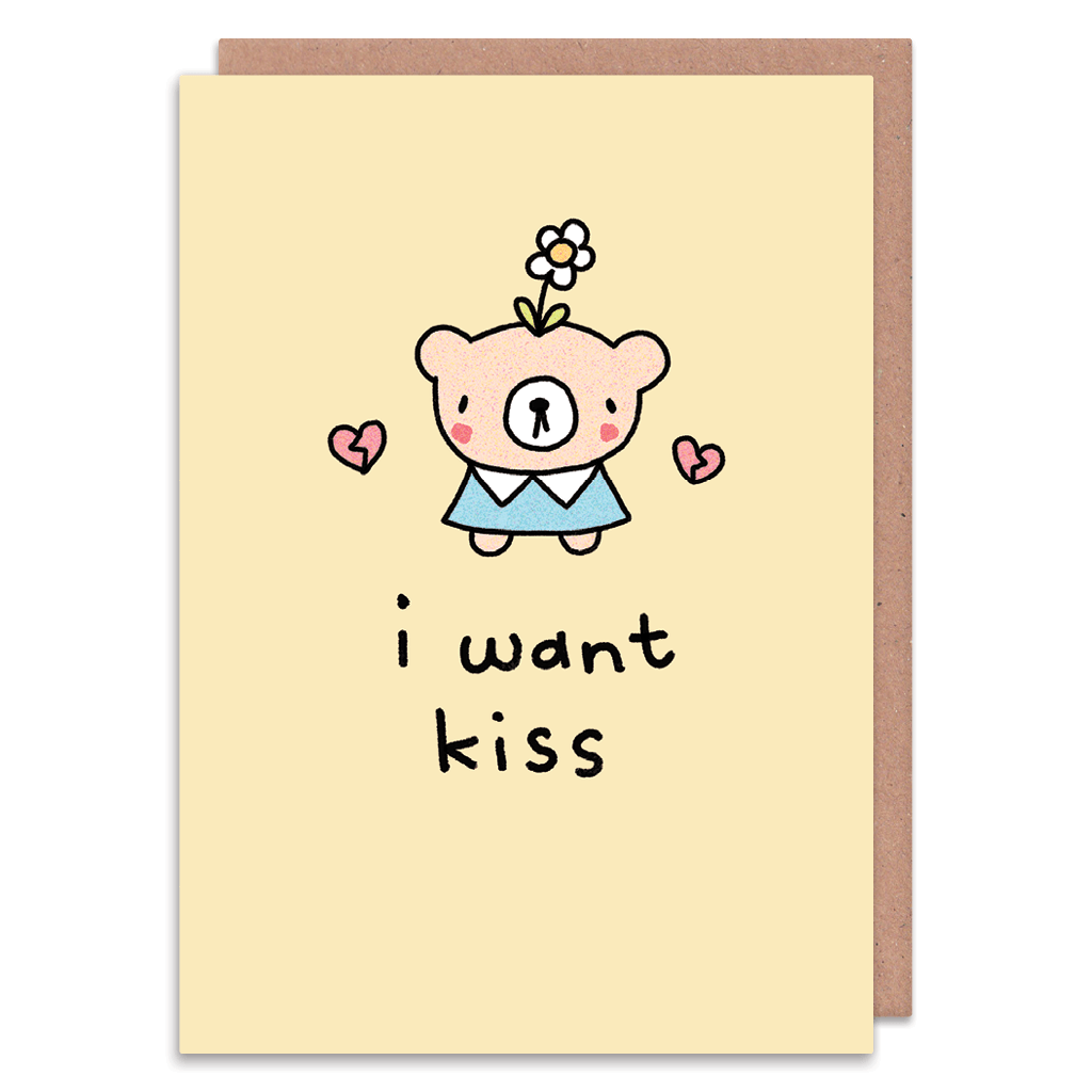 I Want Kiss Greeting Card by Stinky Katie - Whale and Bird