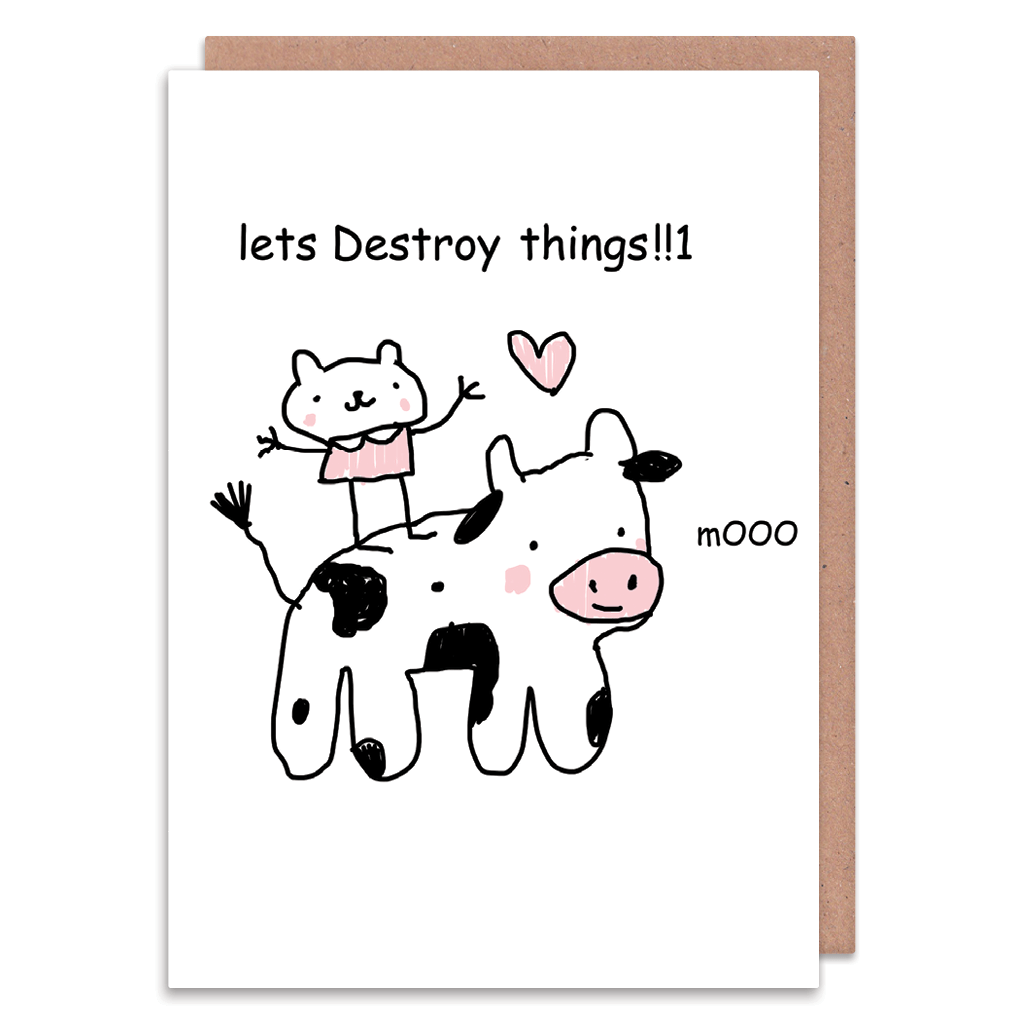 Let's Destroy Things Greeting Card by Stinky Katie - Whale and Bird