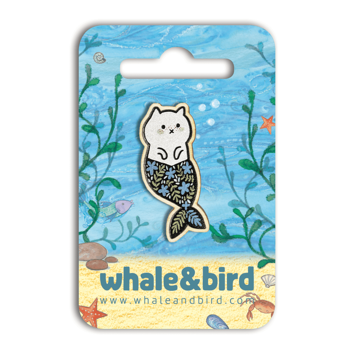 Mercat Hard Wooden Pin by Anna Alekseeva - Whale and Bird