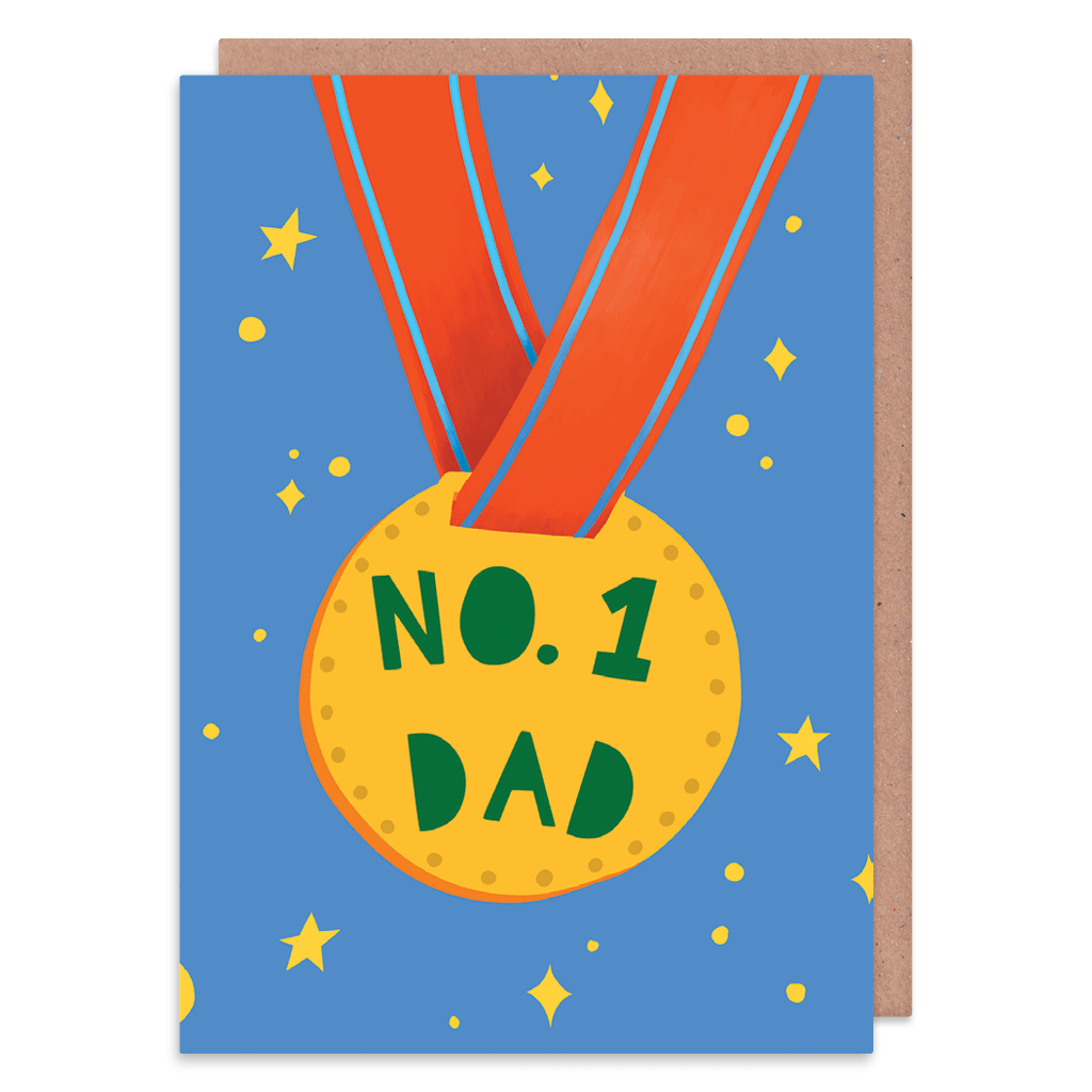 Number 1 Dad Gold Medal Greeting Card by Zoe Spry - Whale and Bird