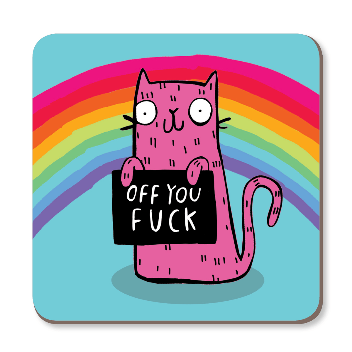 Off You Fuck Cat Coaster by Katie Abey - Whale and Bird