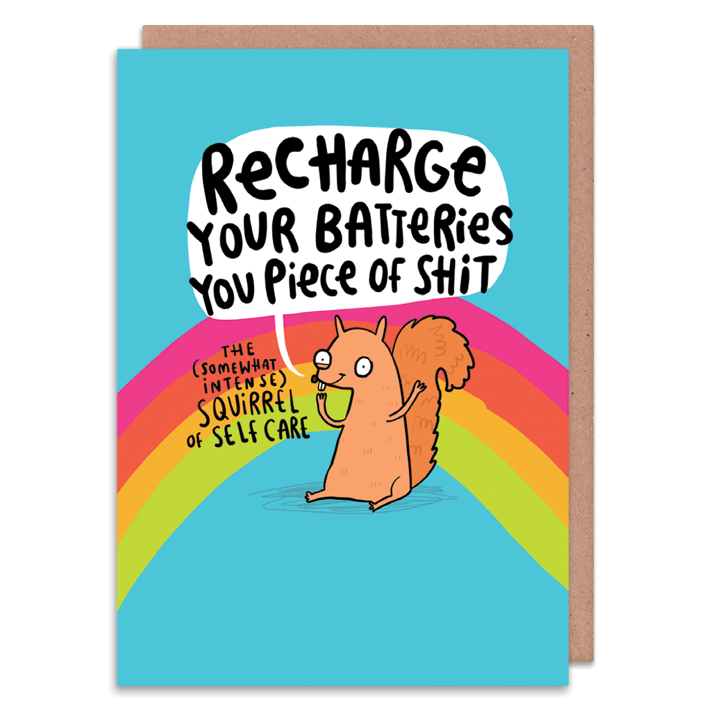 Recharge Your Batteries Greeting Card by Katie Abey - Whale and Bird
