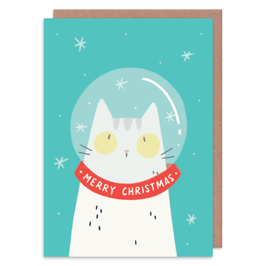 Snow Globe Cat Christmas Card by Camille Medina - Whale and Bird