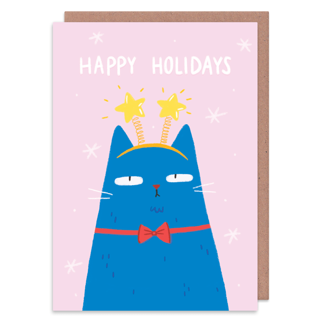 Star Headband Cat Christmas Card by Camille Medina - Whale and Bird