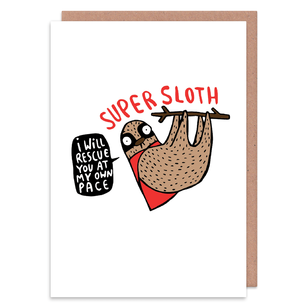 Super Sloth Greeting Card by Katie Abey - Whale and Bird