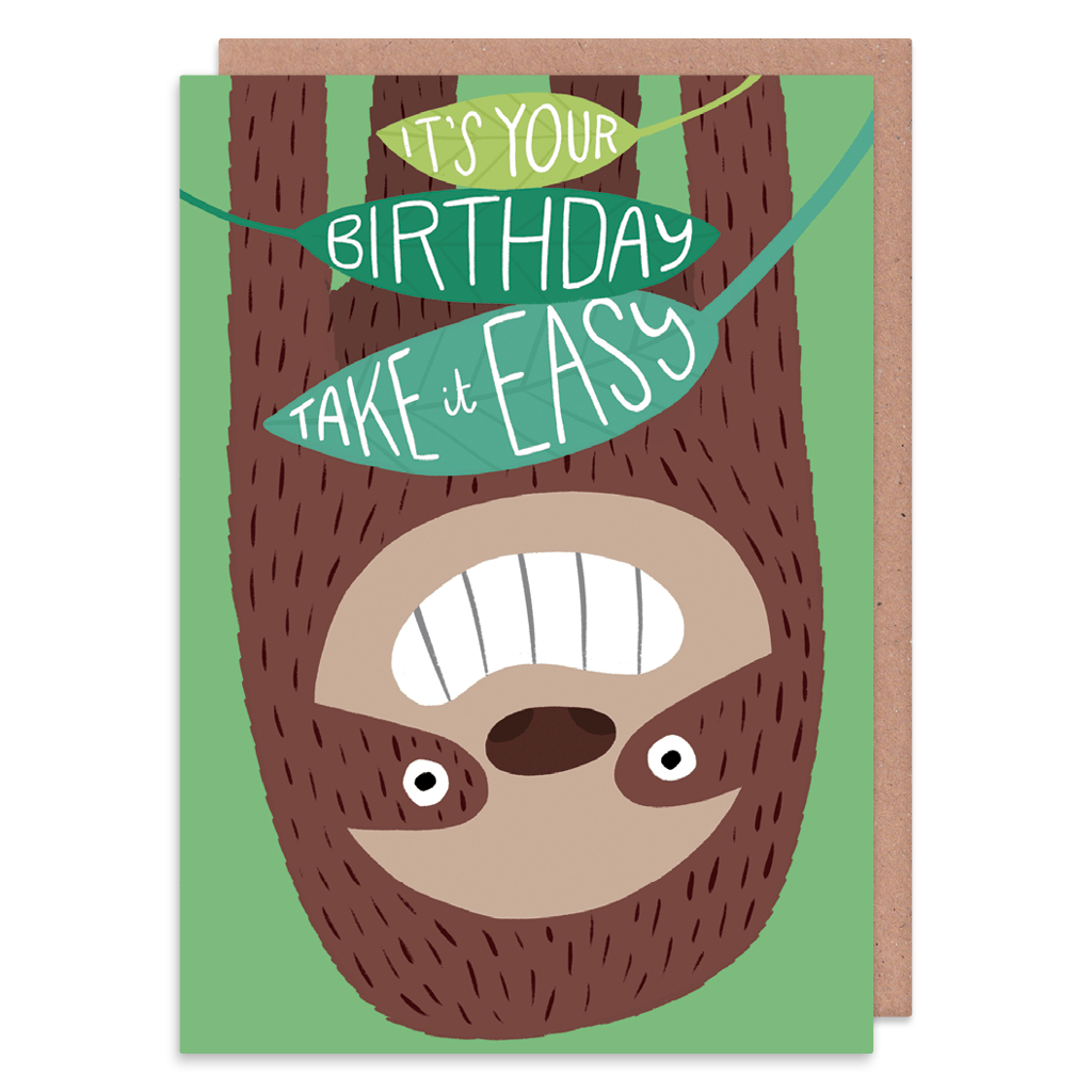 Take It Easy Sloth Birthday Card by Lisa Greener - Whale and Bird