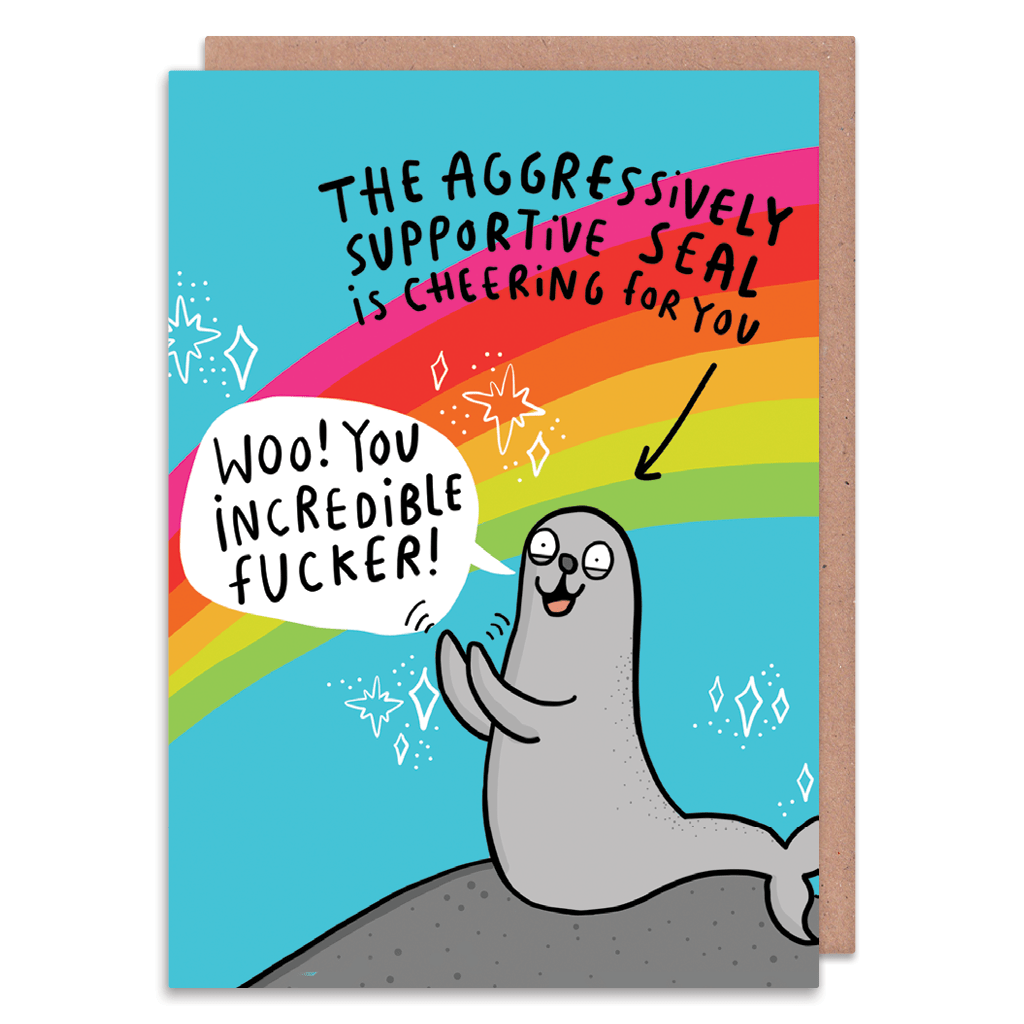 The Aggressively Supportive Seal Greeting Card by Katie Abey - Whale and Bird