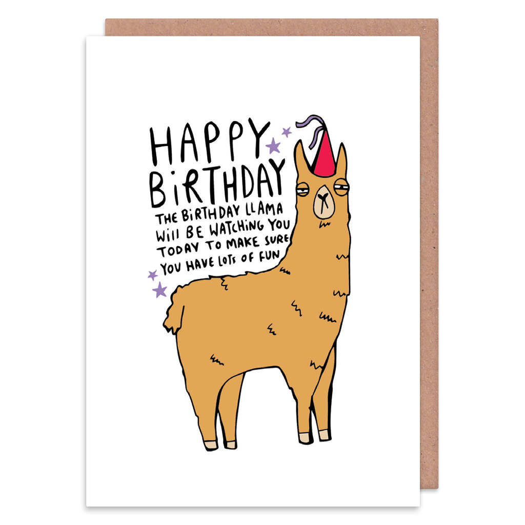 The Birthday Llama Birthday Card by Katie Abey - Whale and Bird