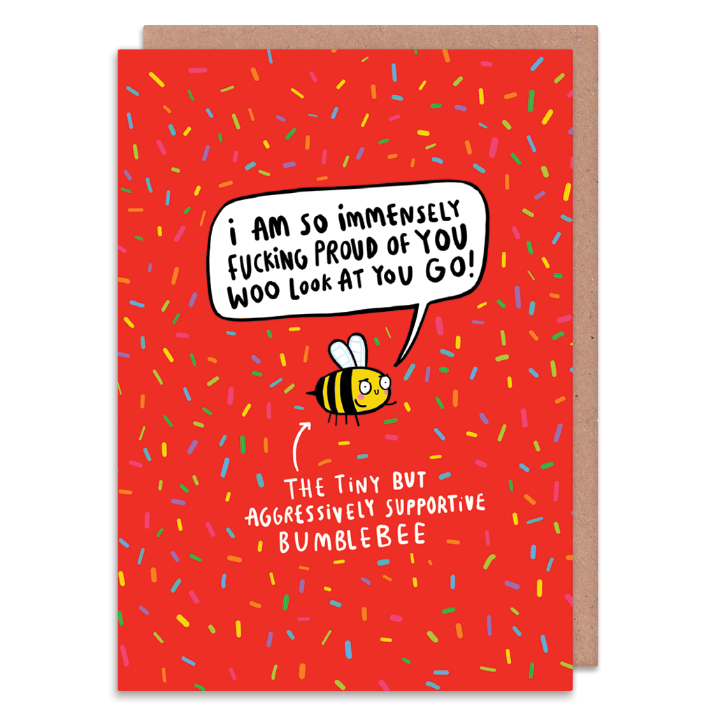 The Tiny But Aggressively Supportive Bumble Bee Greeting Card by Katie Abey - Whale and Bird