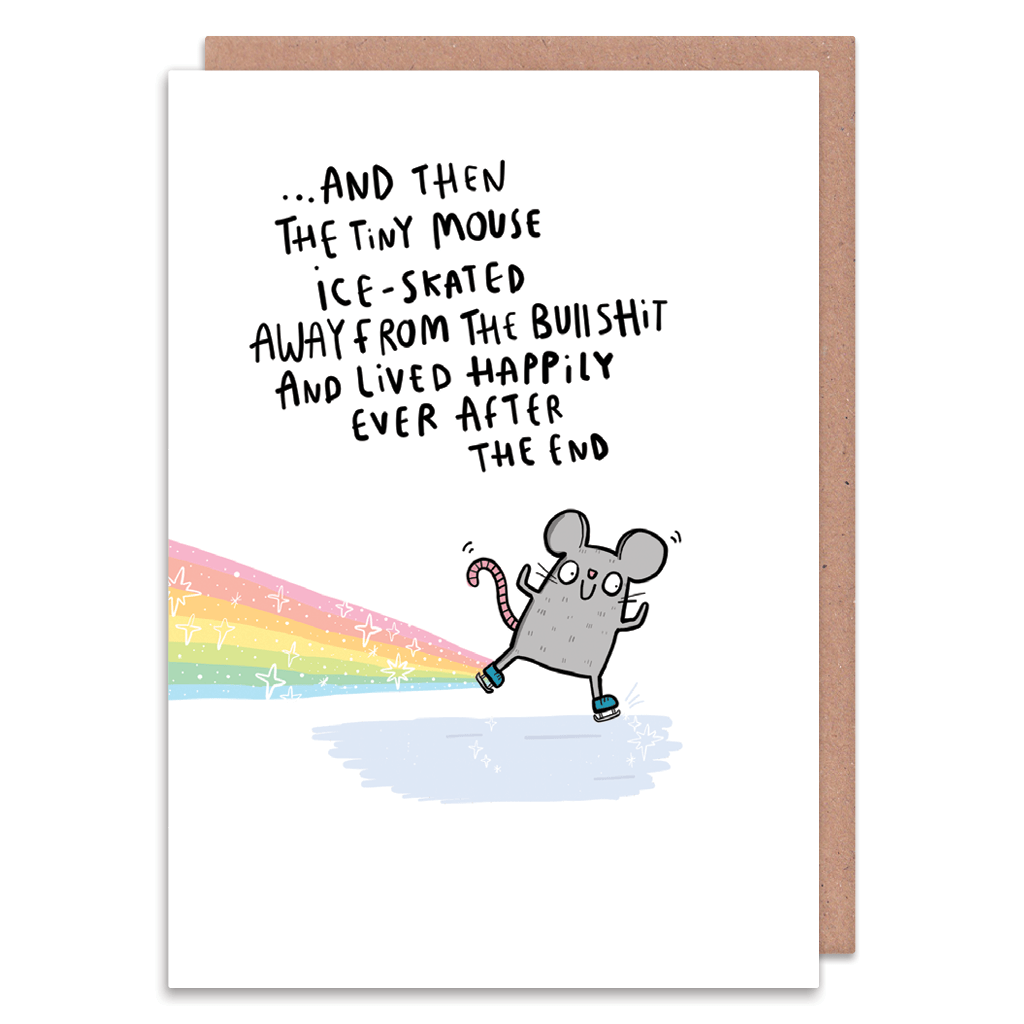 The Tiny Mouse Ice Skated Away Greeting Card by Katie Abey - Whale and Bird