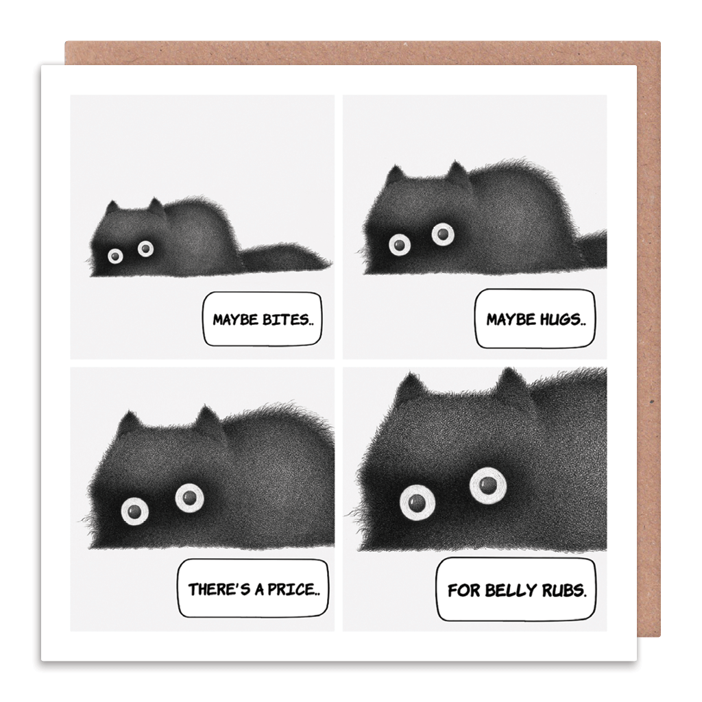 There&#39;s A Price For Belly Rubs Cat Greeting Card by Purr In Ink - Whale and Bird