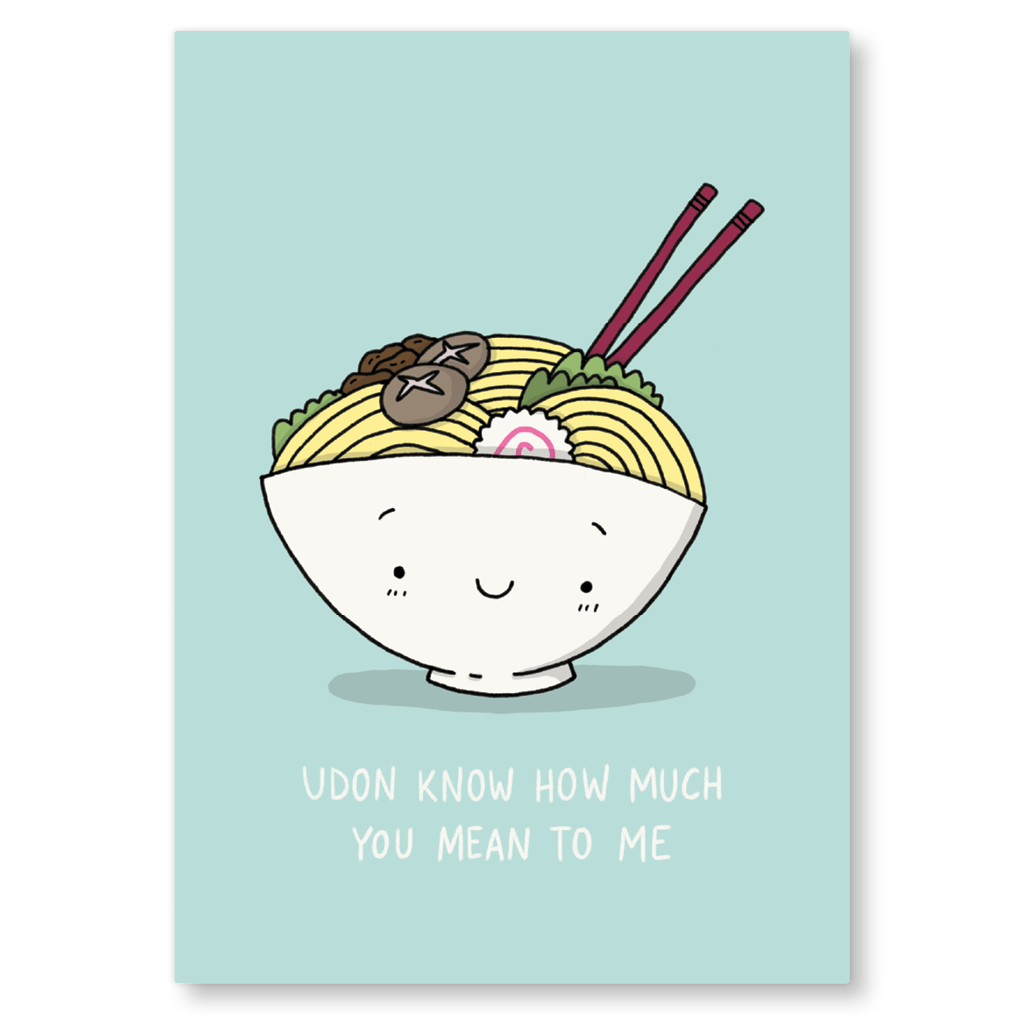 Udon Know How Much You Mean To Me Noodles Postcard by Camille Medina - Whale and Bird