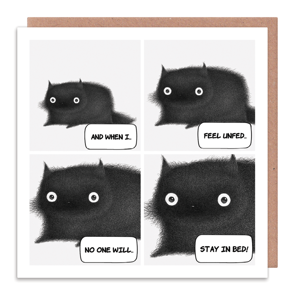 When I Feel Unfed No One Will Stay In Bed Cat Greeting Card by Purr In Ink - Whale and Bird
