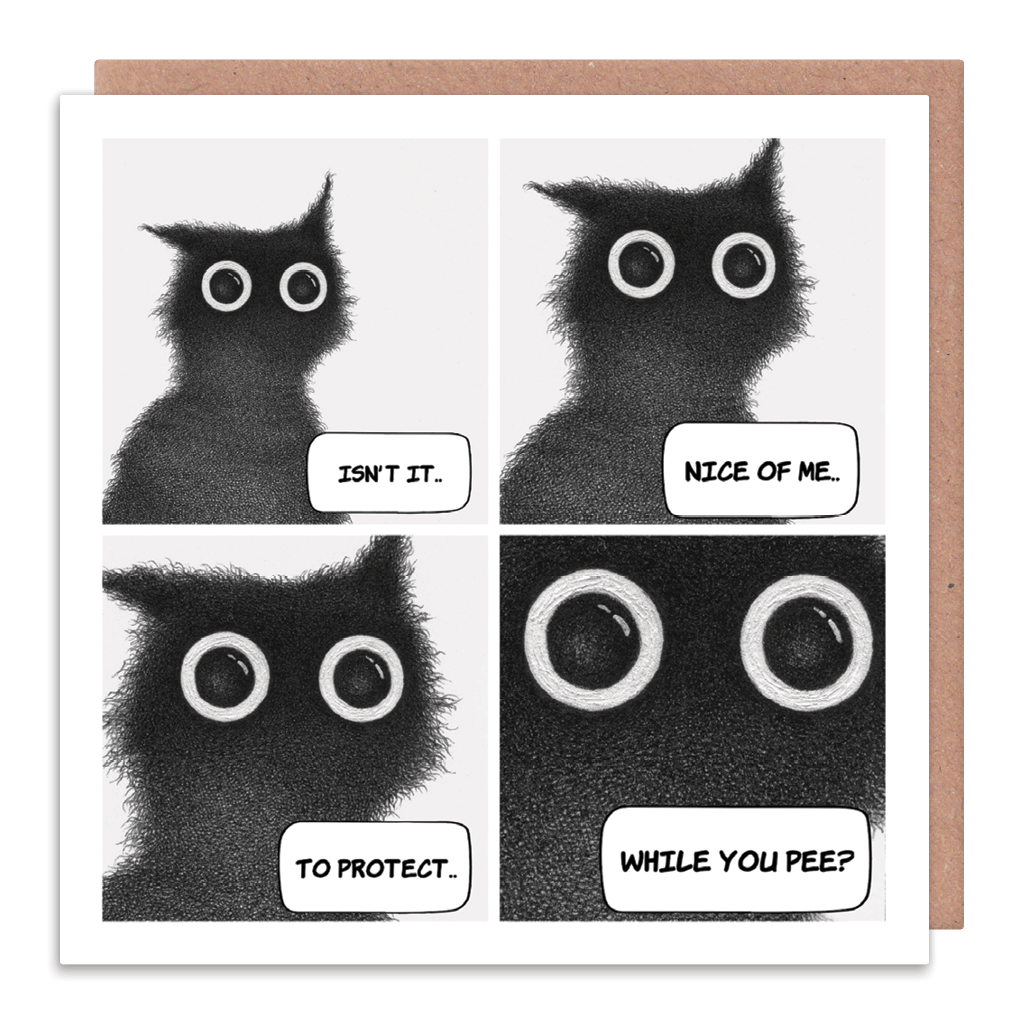 While You Pee Cat Greeting Card by Purr In Ink - Whale and Bird