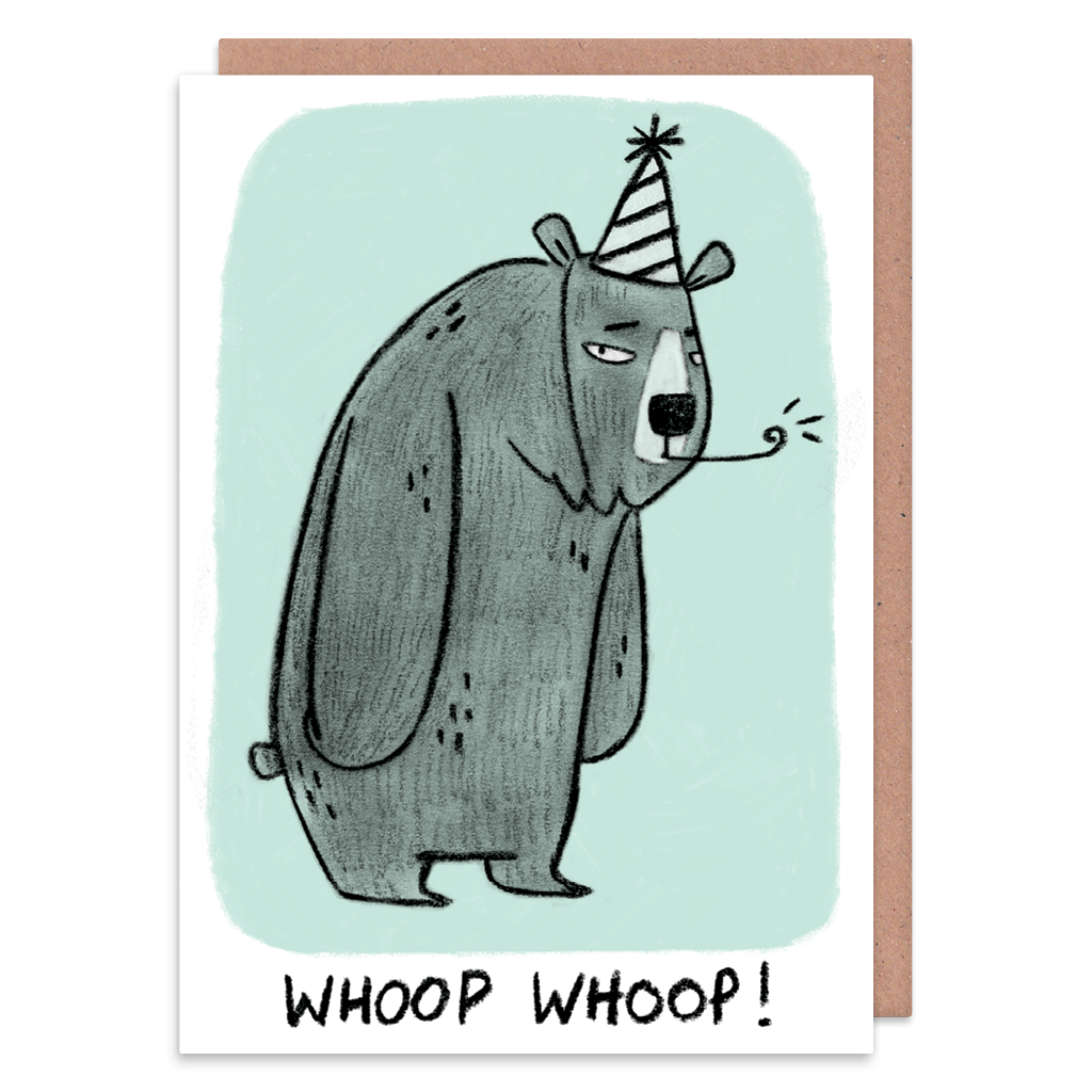 Whoop Whoop Grumpy Bear Greeting Card by Camille Medina - Whale and Bird