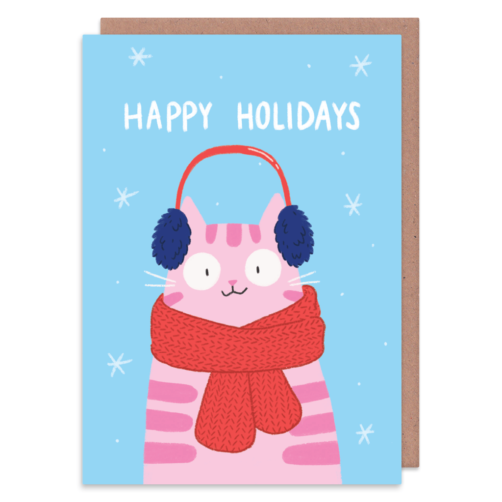 Winter Ear Muffs Cat Christmas Card by Camille Medina - Whale and Bird