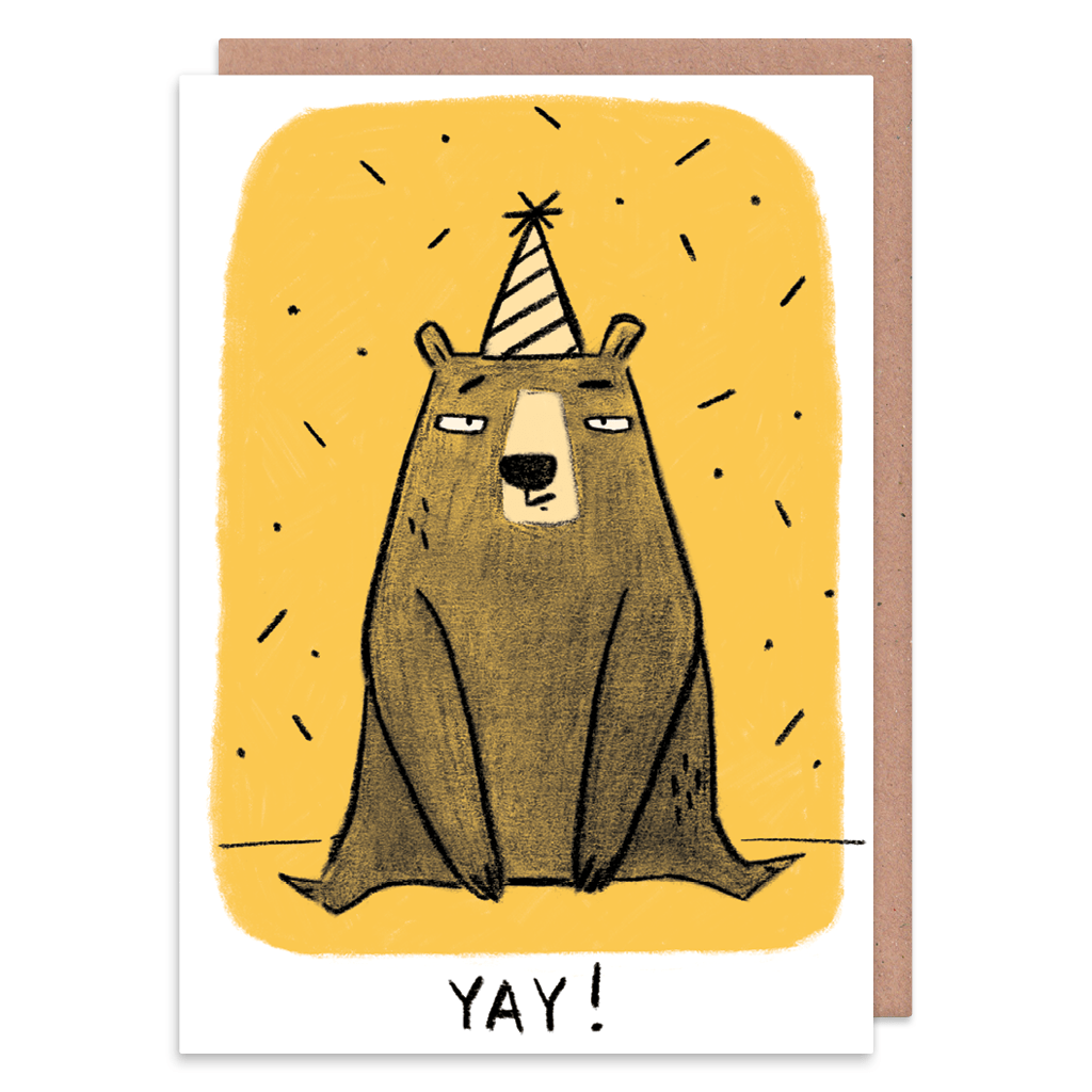 Yay Grumpy Bear Greeting Card by Camille Medina - Whale and Bird