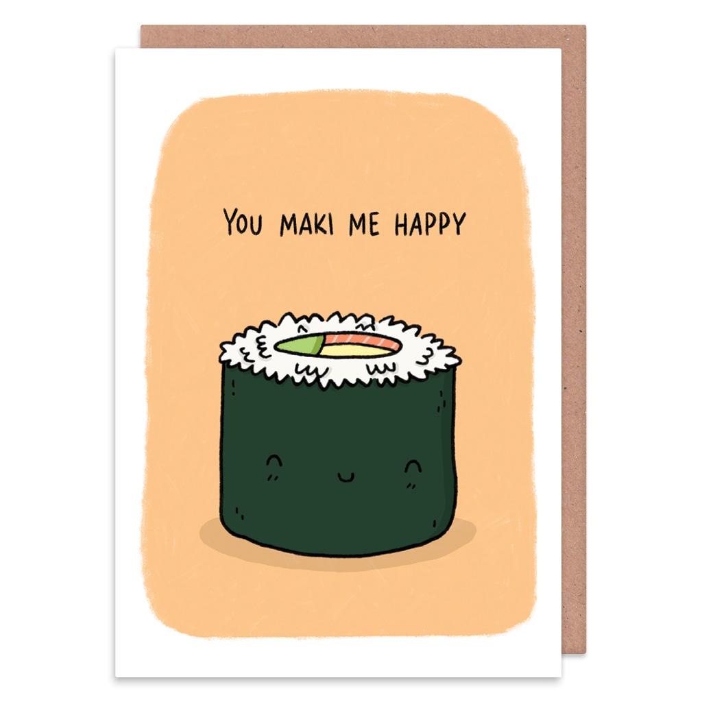 You Maki Me Happy Sushi Greeting Card by Camille Medina - Whale and Bird