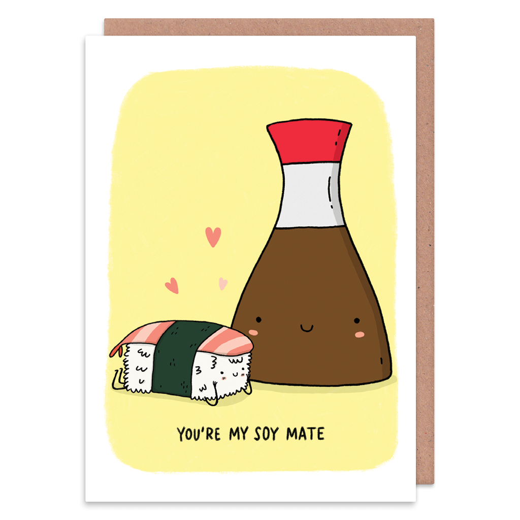 You&#39;re My Soy Mate Sushi Greeting Card by Camille Medina - Whale and Bird